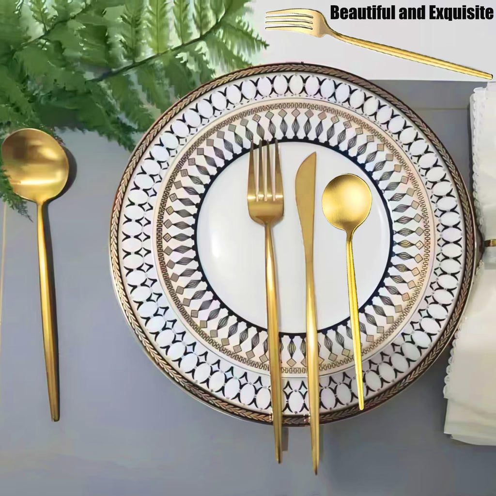 80-Piece Food Grade Gold Silverware Set, Luxury Flatware Set for 16 - Premium Stainless Steel Cutlery Set with Spoons