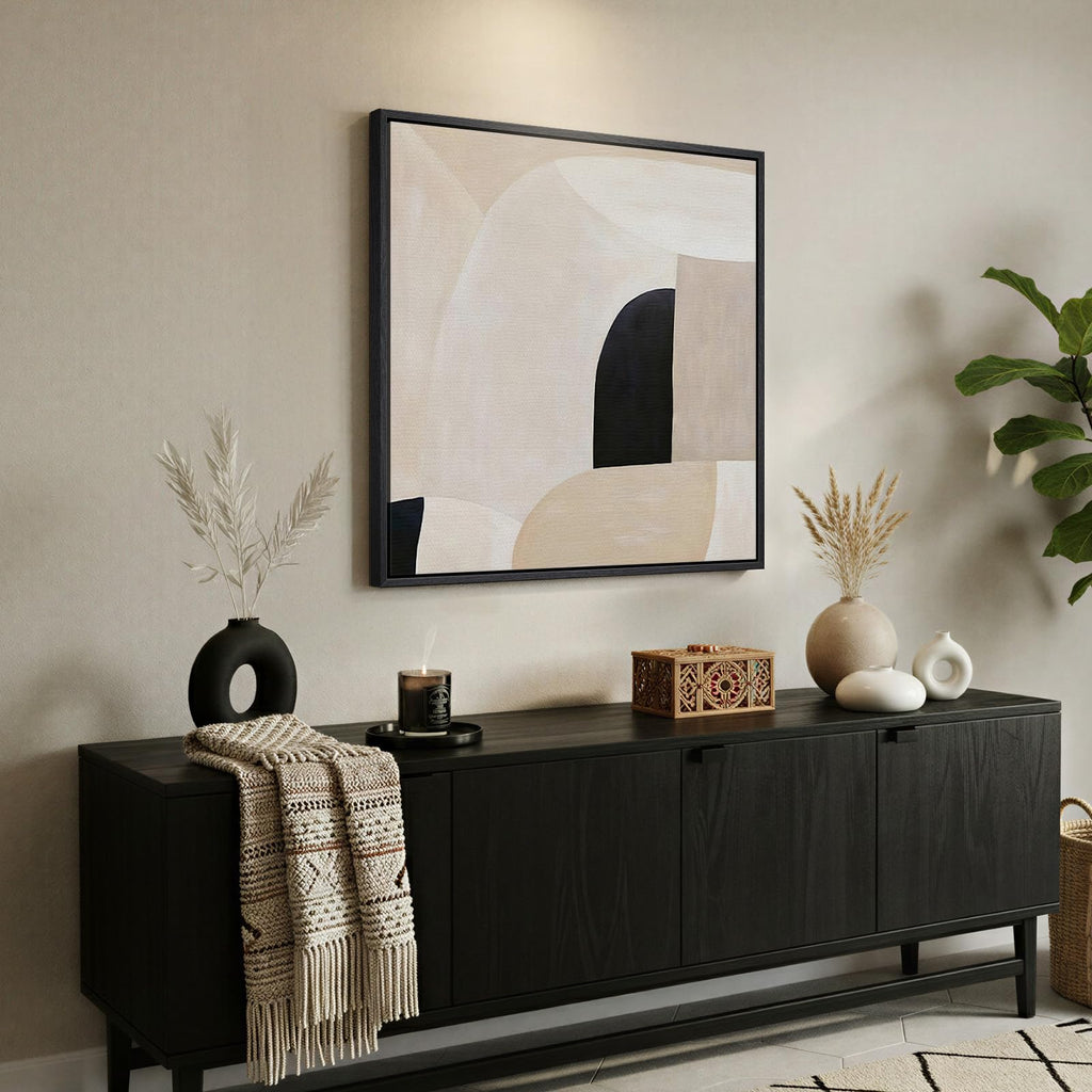 Framed Square Neutral Minimalist Abstract Wall Art, 24"x24"