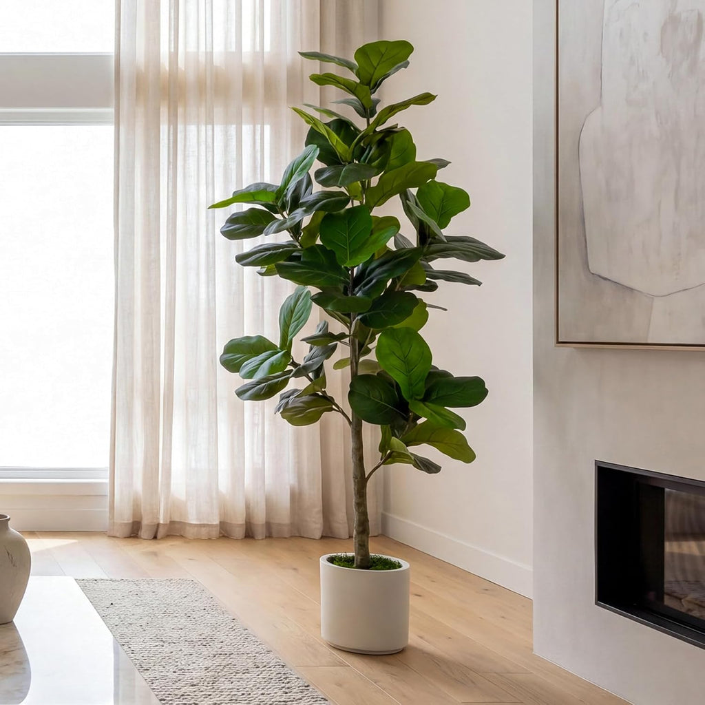 Artificial Fiddle Leaf Fig Tree 6FT Tall Faux Ficus Lyrata Tree with Planter Fig Silk Artificial Floor Plant
