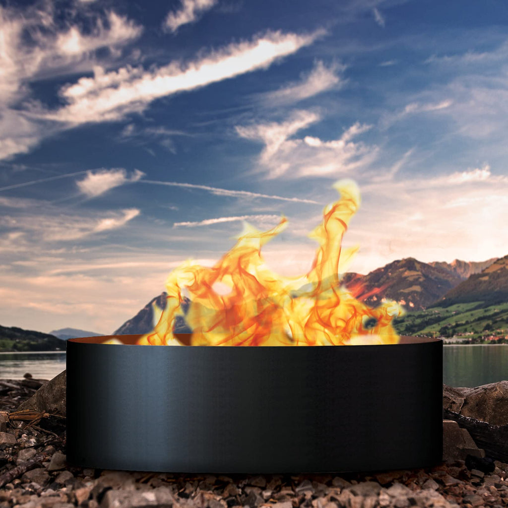 Solid Multi-Piece 3 pc Unpainted 12 in. Tall 37 in. Diameter Outdoor Fire Ring with Fire Poker - 37 x 37 x