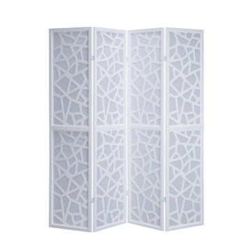 Giyano 4 Panel Screen Room Divider, White Screen with White Frame