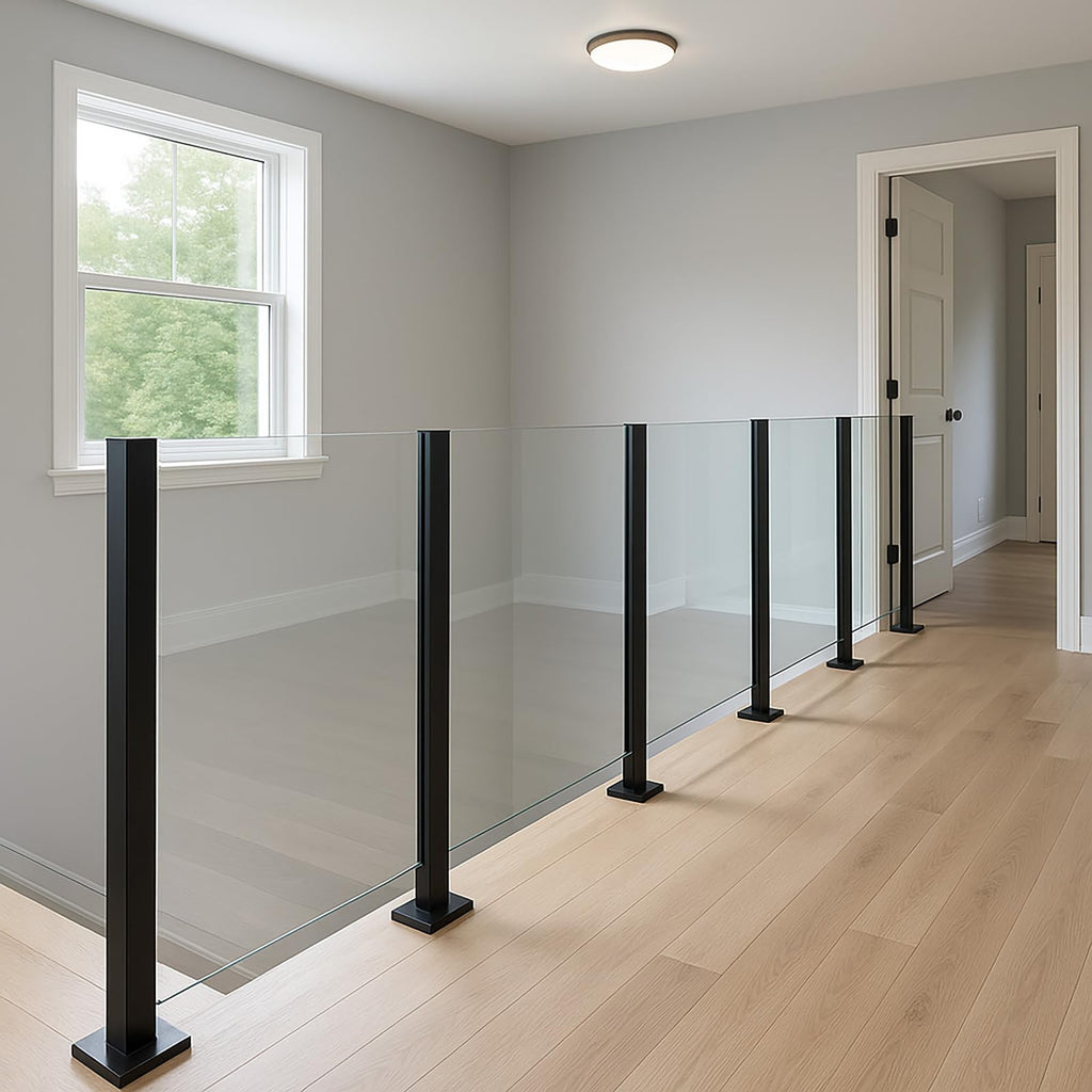 Glass Railing Post, No-Punch Glass Railing System with Spigot Slots & Base, Heavy-Duty 304 Stainless Steel Clamp for