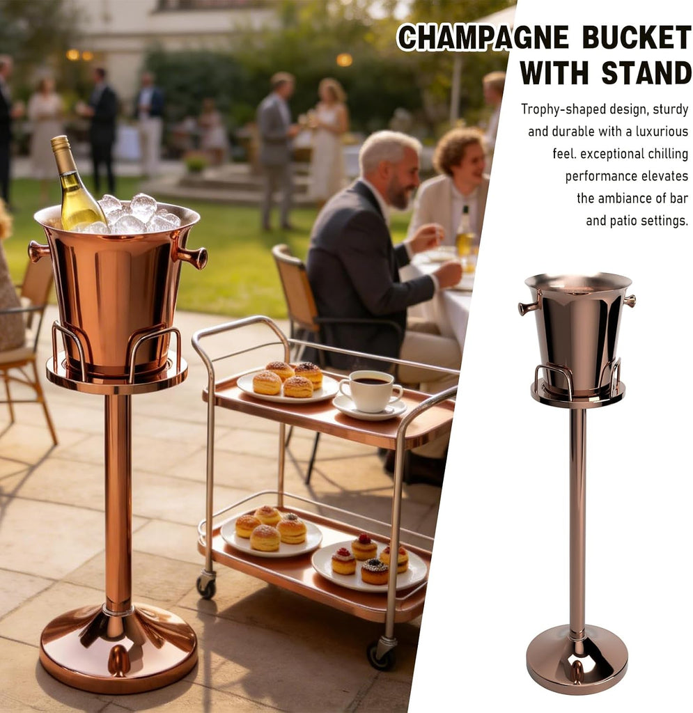 Ice Bucket with Stand, Standing Champagne Buckets(Rose Silver 1 Pack)