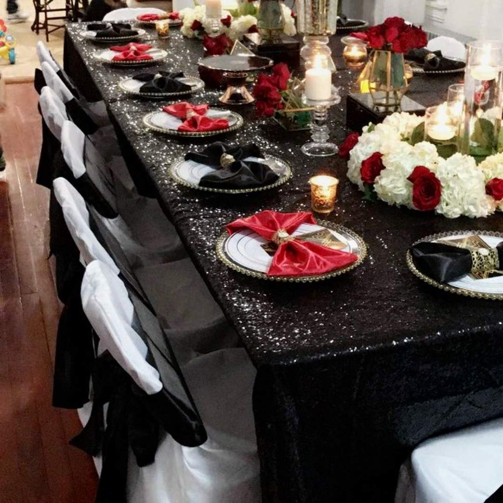 60x102-inch Black Sequin Table Linens Halloween Tablecloth Seamless