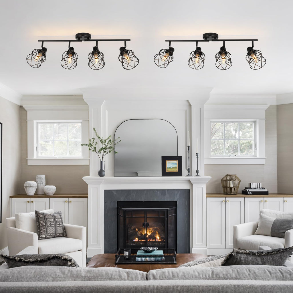 Track Lighting Fixtures Ceiling 4-Light Flush Mount Ceiling Spot Lights, Industrial Track Light Black Kitchen Light