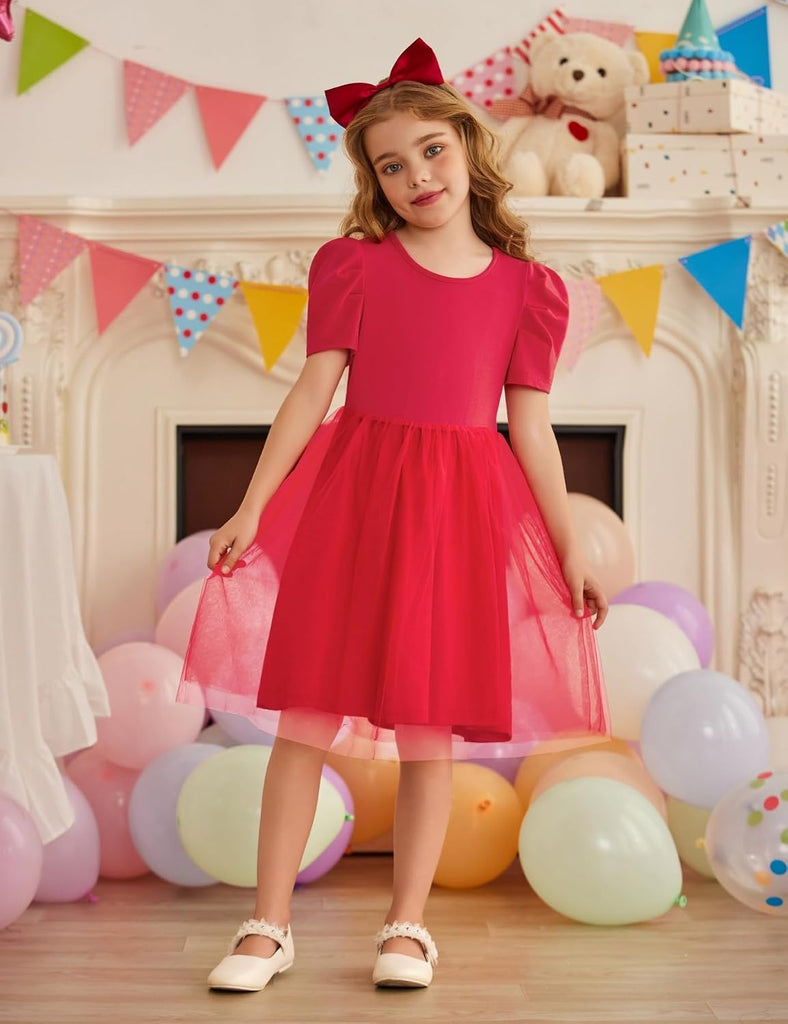 Toddler Girls Tutu Dresses Summer Puff Short Sleeve Tulle