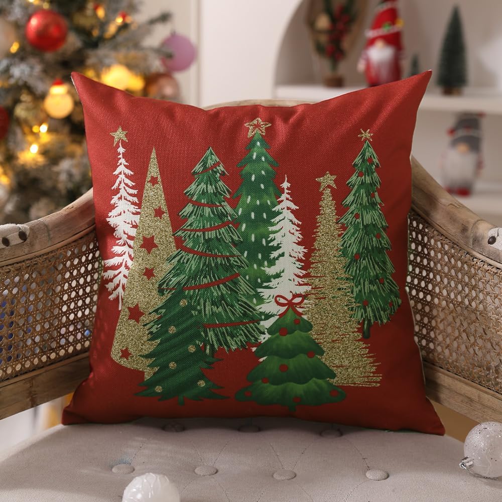 Christmas Pillow Covers 20x20 Inch Xmas Tree Decorative Red Throw Pillows Winter Christmas Decor Couch - Set of 2