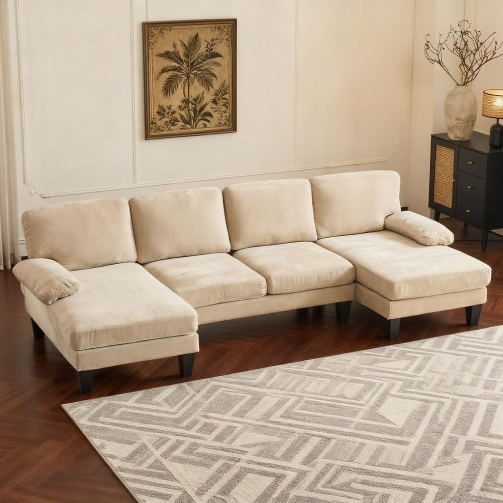 Karl home U-Shape Sectional Sofa Couch 111" Modern 4-Seat Sofa with Chaises Chenille Fabric Upholstered Covertible