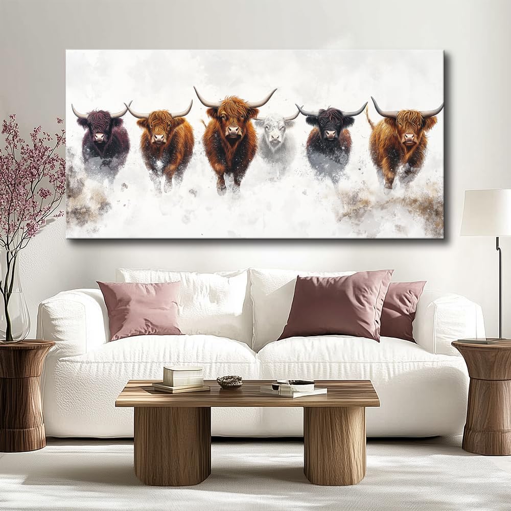 Highland Cow Wall Art Canvas Farmhouse Wall Decor Pictures Prints Artwork Painting Landscape Framed Modern Artwork