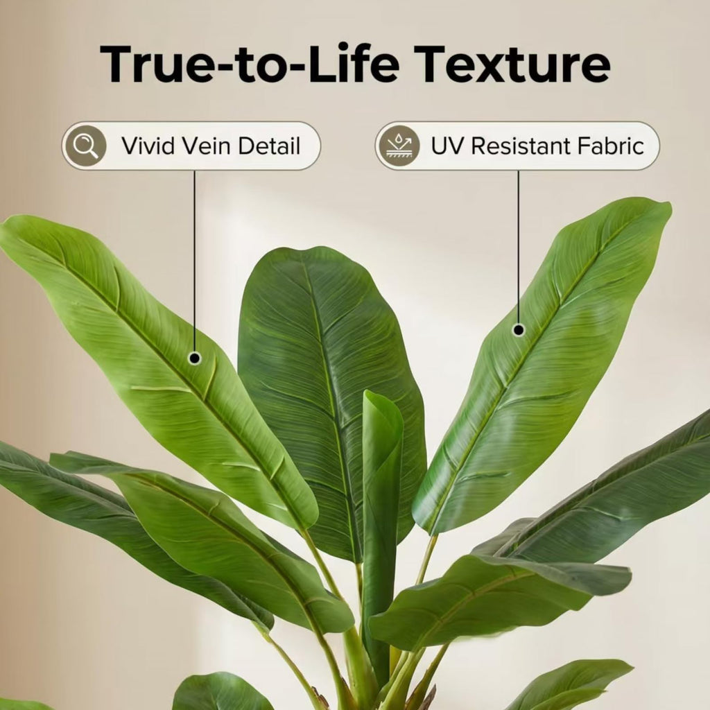 7ft Artificial Banana Tree, Real Touch Faux Leaves, Natural Texture Trunk with Cement Weighted Base. Large Fake