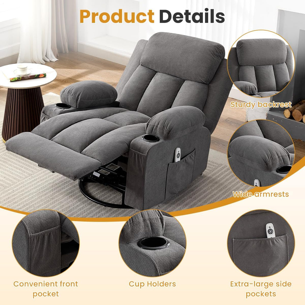 Swivel Rocker Recliner Chair with Vibration Massage and Lumbar Heating Ergonomic Lounge Chair with Rocking Function