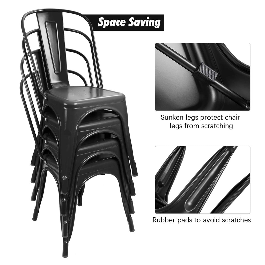 Metal Dining Chairs Indoor-Outdoor Use Stackable Side Chairs with Back Industrial Kitchen Classic Trattoria Chair Set