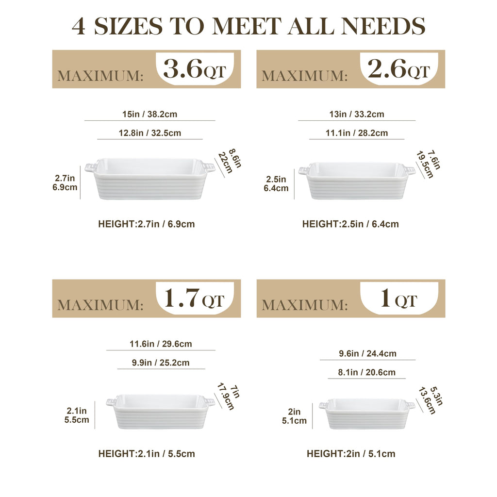 Casserole Dishes for Oven, Porcelain Baking Dish Set of 4