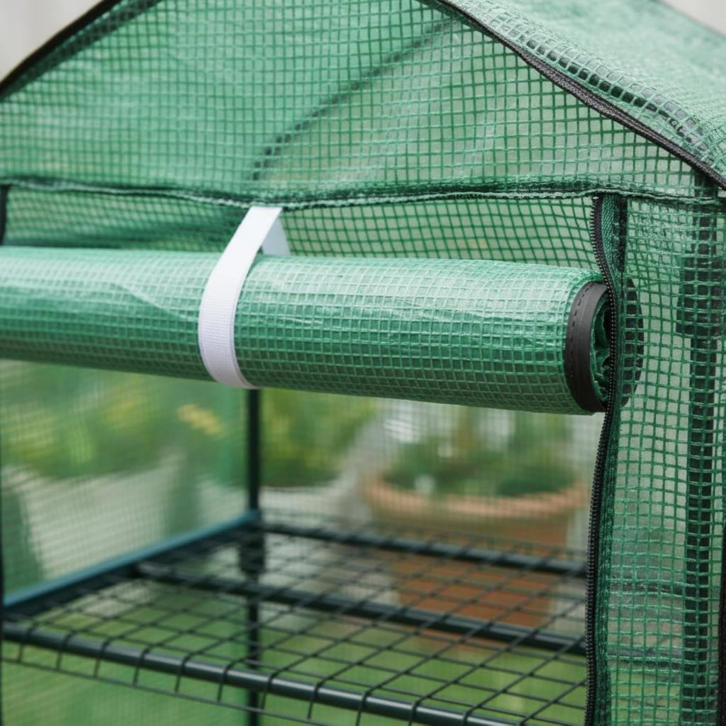 Greenhouse Shelter Mini Greenhouse Plant Shelter Garden Cover Balcony Tent Two Shelves PE Cover and Metal Frame Help