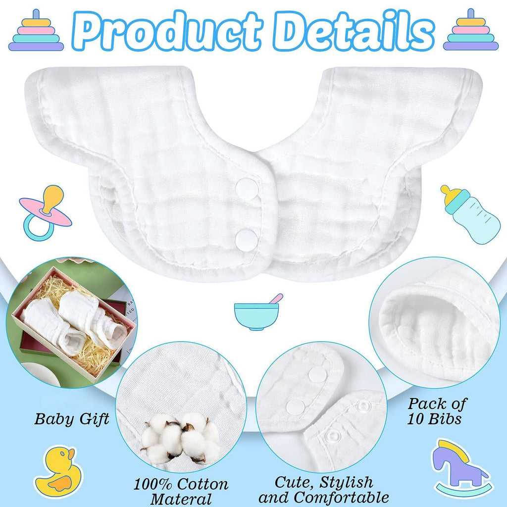 10 Pcs Baby Bibs 360° Rotate Baby Bandana Muslin Drool Bibs Petal Bibs Burp Gauze Cloths Absorbent Bib (, )