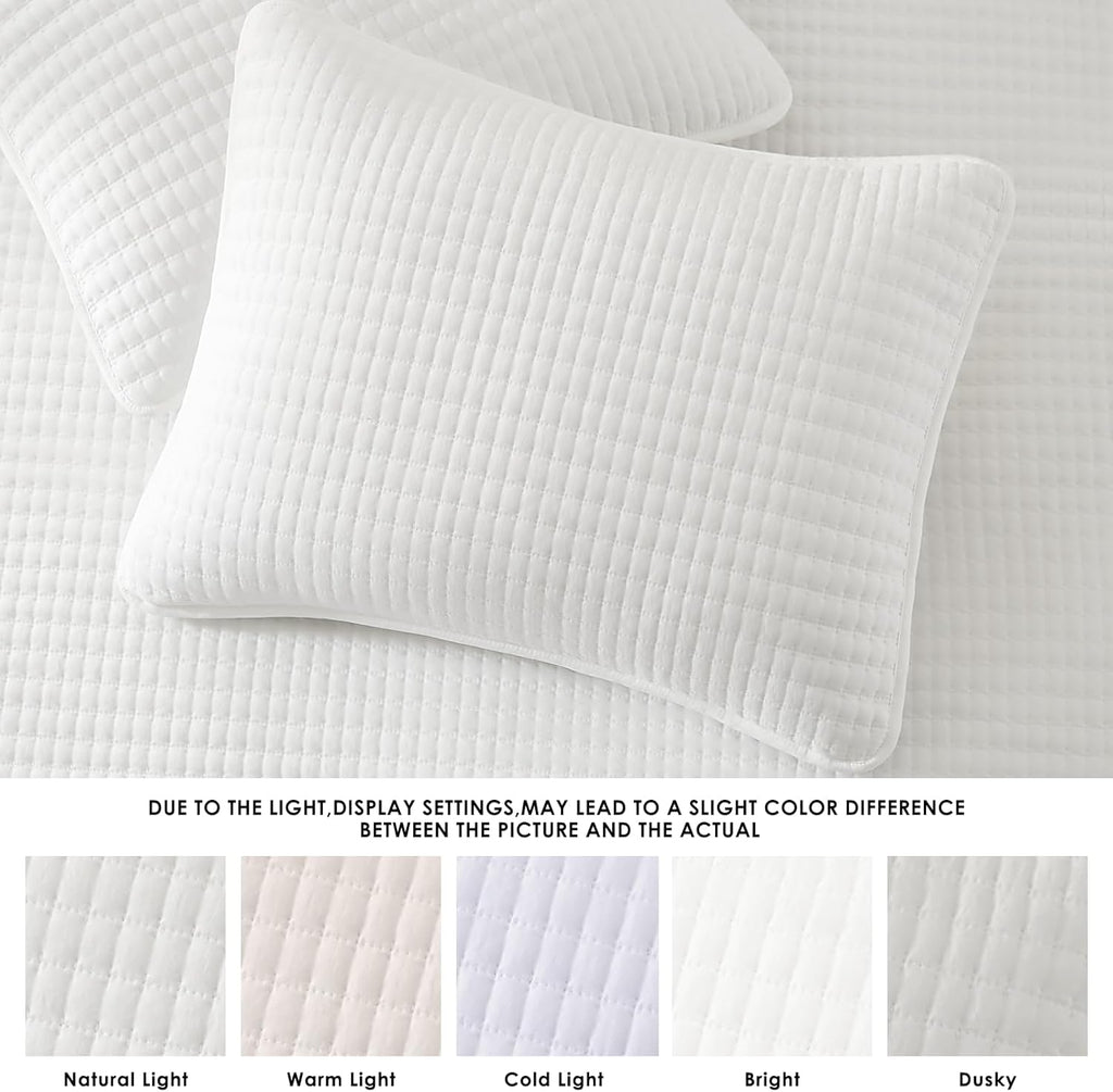 White Quilt Set Queen-3 Pieces Lightweight Bedspreads Summer Coverlet for All Season, Soft Quilt Bedding Set with 2