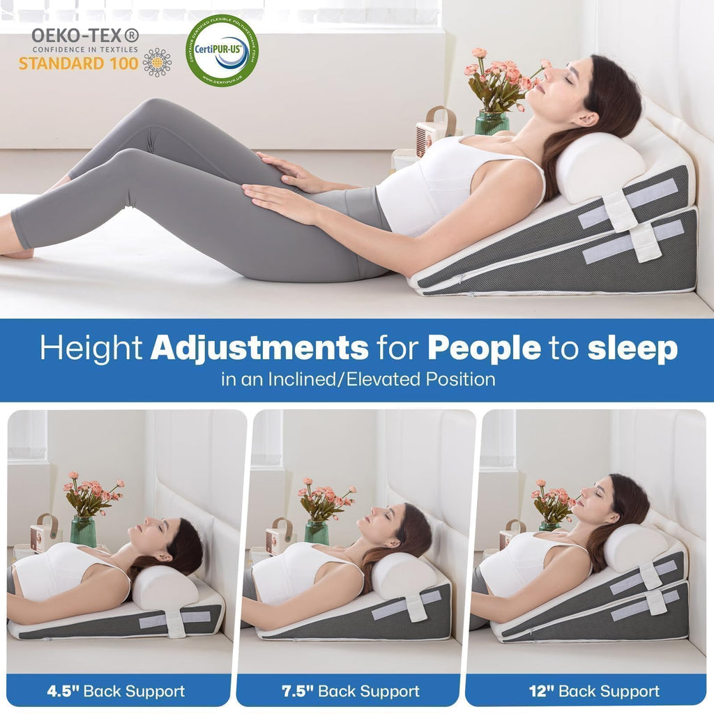 Cooling Wedge Pillow Set for After Surgery, 3-Piece Adjustable Memory Foam Bed Wedge Pillow for Sleeping - Acid