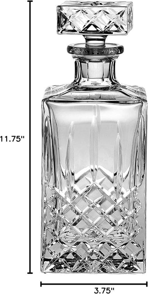 Hand Cut - Mouth Blown - Crystal - Whiskey - Square Decanter - 25 oz. - Made in Europe