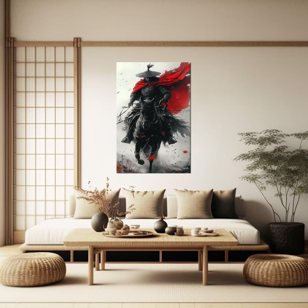 Japanese Samurai Wall Art Black and Red Warrior Wall Decor Warrior Figure Pictures Bushido Posters Canvas Prints