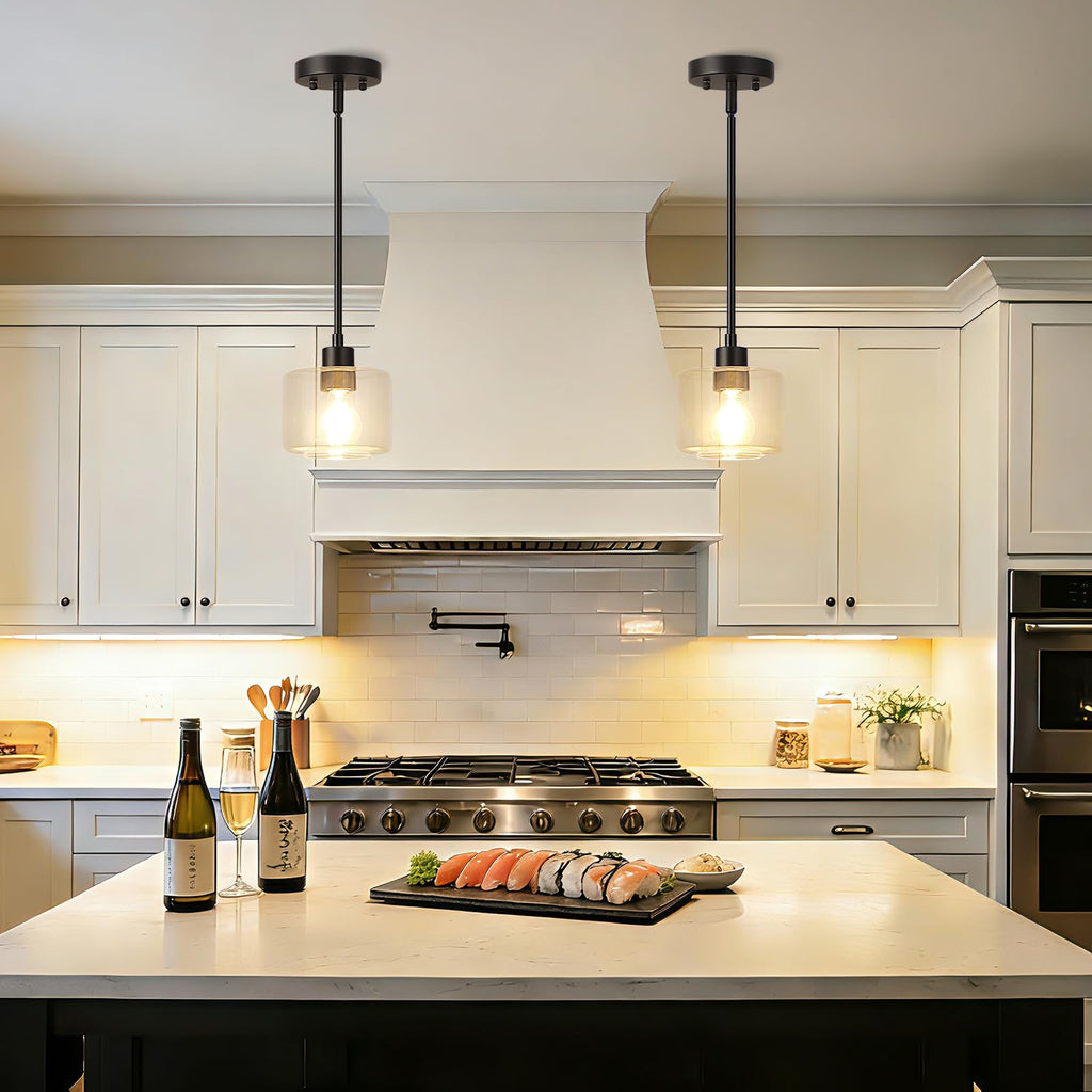 Glass Pendant Lights Kitchen Island, Modern Black Pendant Light