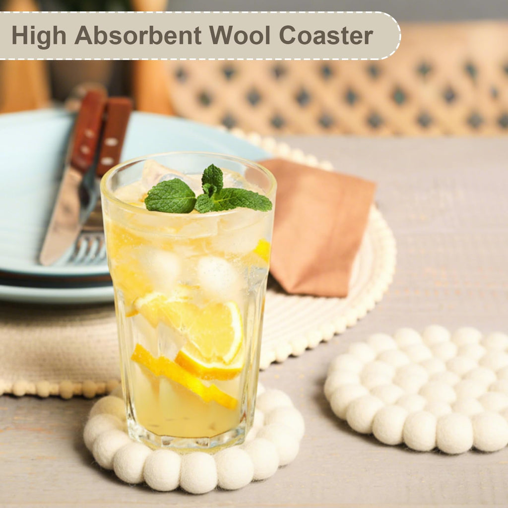 8 Pcs Round Felt Ball Coasters Cute Table Coasters Wool Absorbent Handmade Felt White & Colorful Christmas Coaster