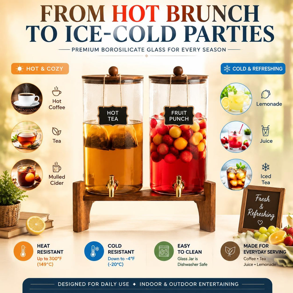 1.5 Gallon for Parties, 2 Pack Water Dispenser with Wooden Stand & Stainless Steel Spigots, 6L Large Beverage - Set of 2