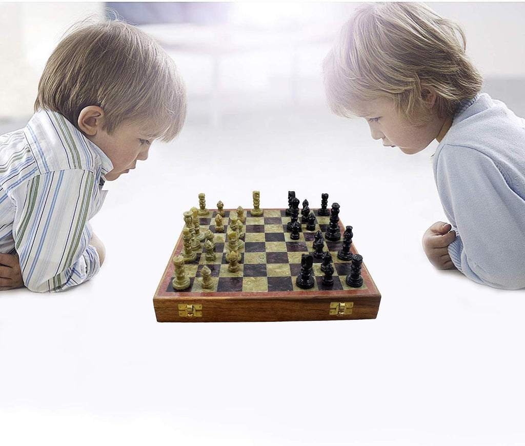 Marble Stone Art Unique India Chess Pieces and Board Games Set 8 X 8 Inches - Indian Handmade Unique Gifts