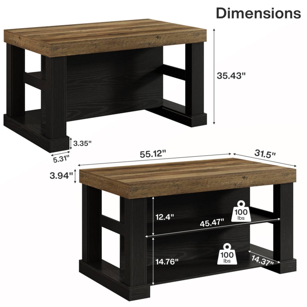 Rectangular Bar Table, High Top Pub Table with 3 Shelves