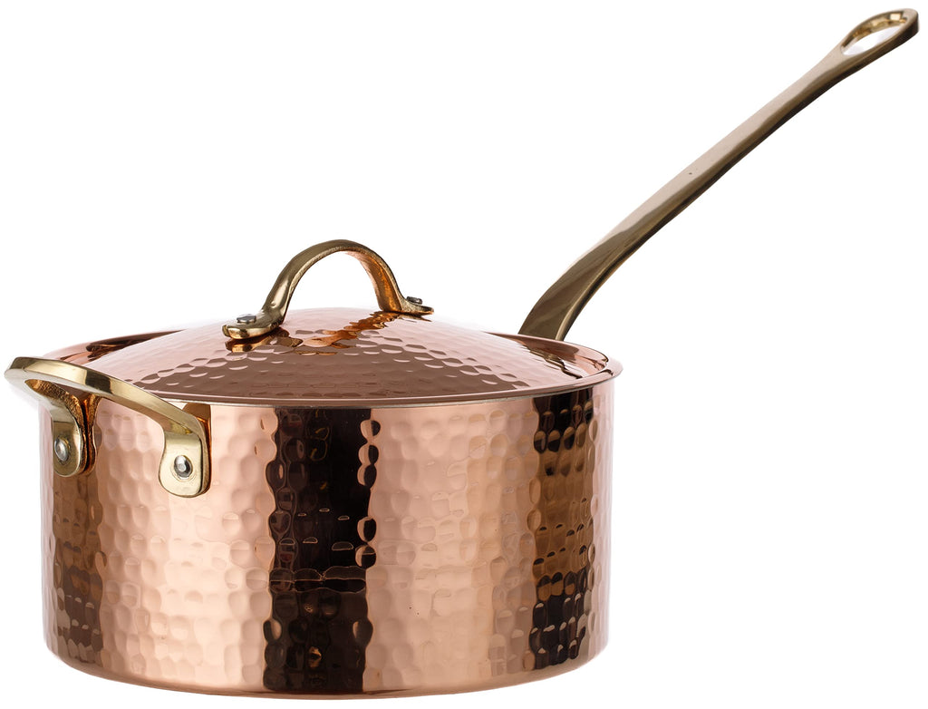 1.2mm Thick Hammered Uncoated Copper Saucepan with Lid & Helper Handle, Food-Safe Tin Lined (1.7-Quart)