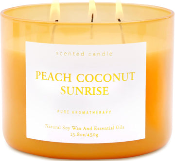 Peach Coconut Sunrise Large 3-Wick Soy Scented Candle, 15.8 oz