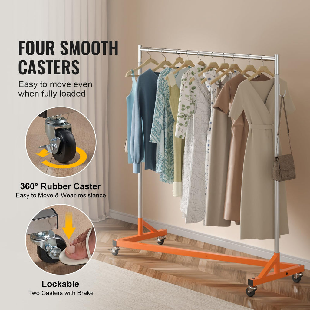 Z Rack, 300 lbs Industrial Grade Z Base Garment Rack, 24" x 63" x 71" Clothes Rack, Sturdy Steel Heavy Duty Clothing
