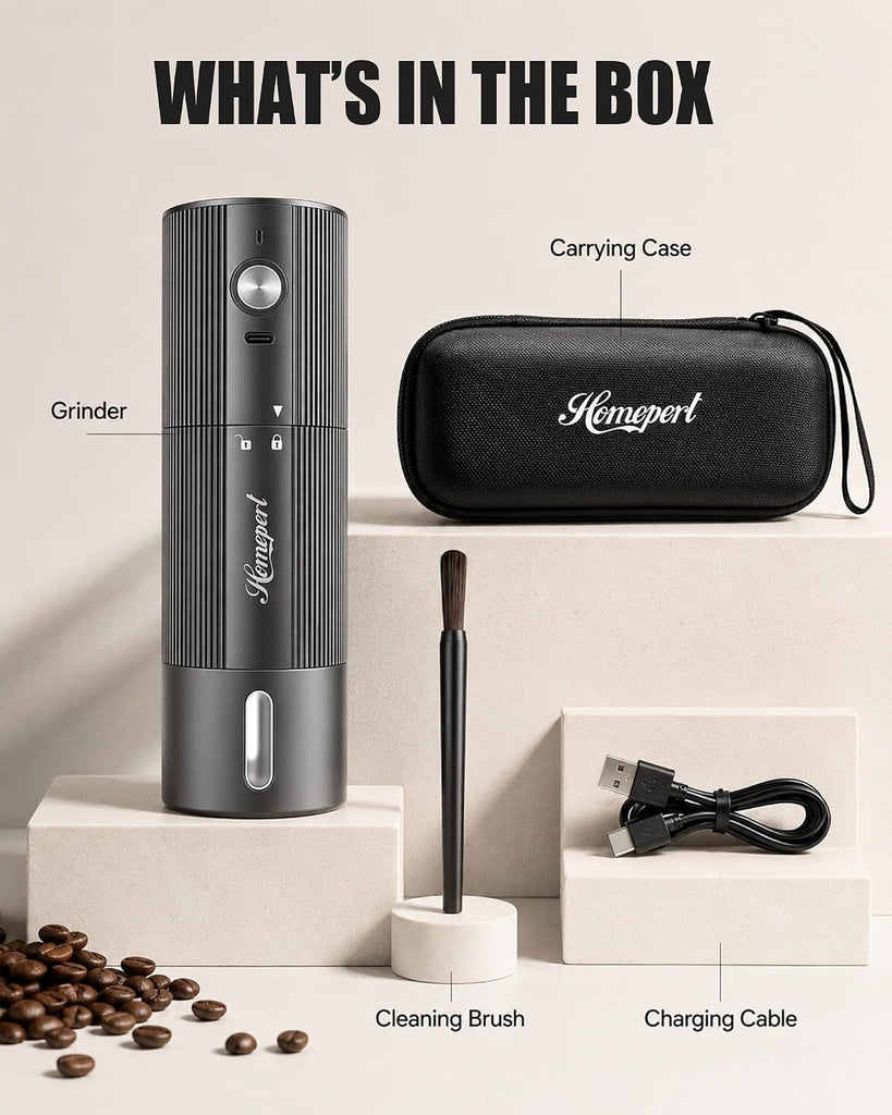 Upgraded Faster Electric Coffee Grinder, Stainless Steel Burrs, Gray | Cordless Coffee Mill, 1600mAh Rechargeable