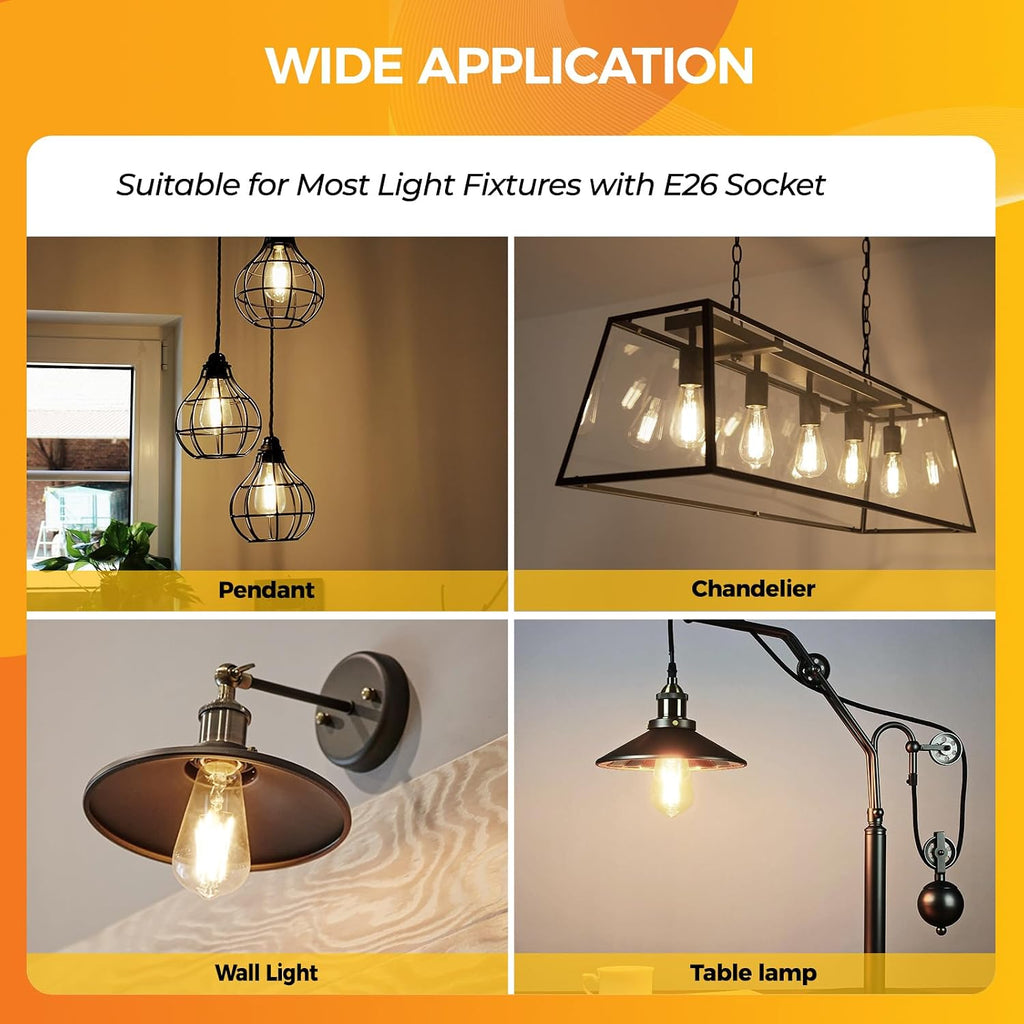Edison Bulbs Non-Dimmable, E26 LED Bulb 60W Eq, 800ML 3000K