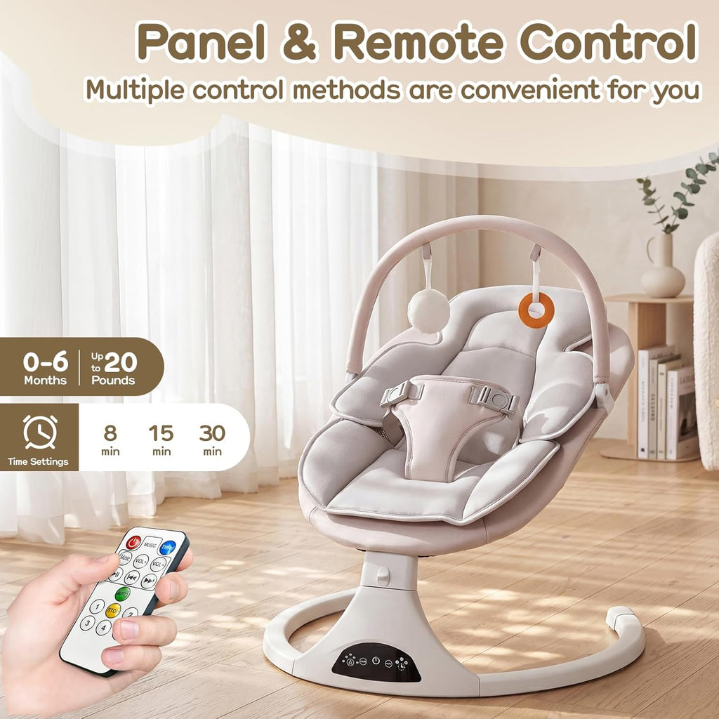 Electric Baby Swing with Remote Control,5 Speeds&Portable&Cozy(0,Beige)