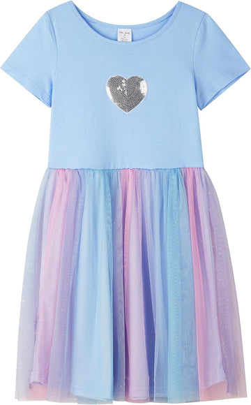Girl Knit Short-Sleeve Tutu Dress Colorful Tulle Sparkle Dresses