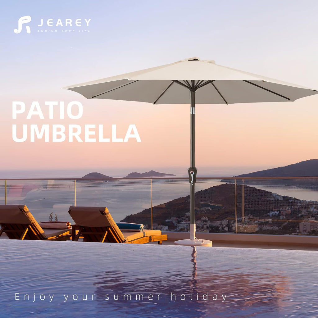 9FT Outdoor Patio Umbrella Outdoor Table Umbrella with Push Button Tilt and Crank - Beige - D455