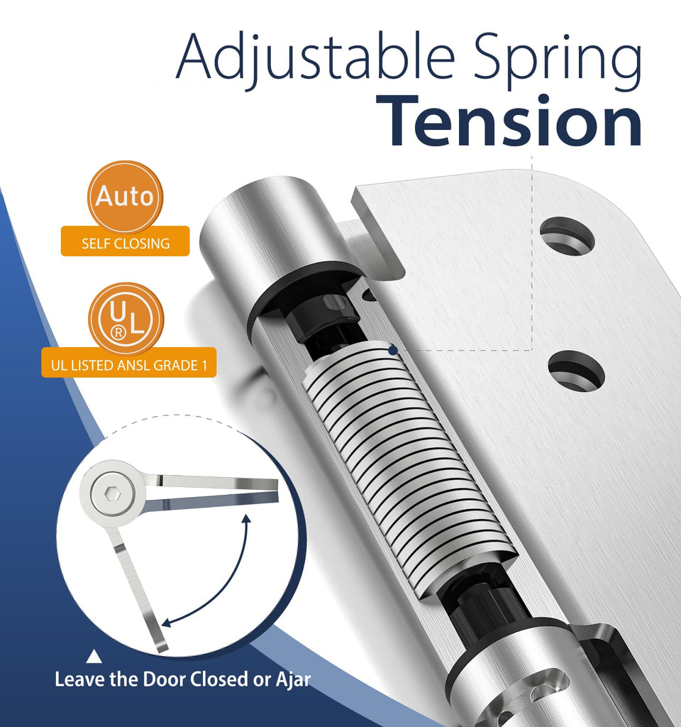 4 Inch Self Closing Door Hinges, 2-Pack Spring Hinges, 1/4" Radius Corners