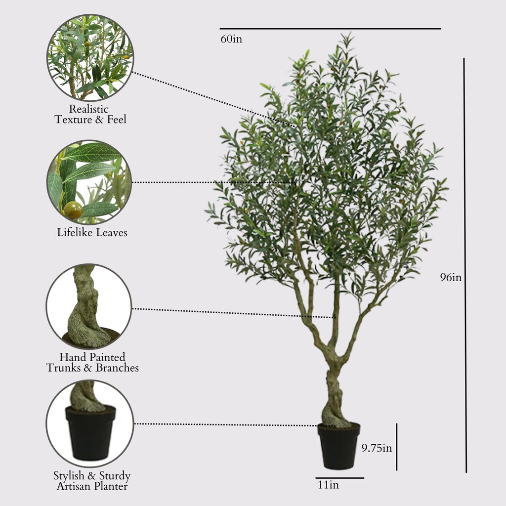 Designer Faux Olive Tree, 8 ft, Black, Home Decor