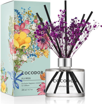 Flower Reed Diffuser Set / 6.7oz / Cashmere Vanilla/Scent Diffuser with Sticks Home Fragrance Reed Diffuser