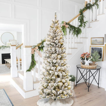 Prelit Christmas Tree, Flocked Artificial Christmas Tree, Pencil Christmas Tree Portland Snowy Pine with 300
