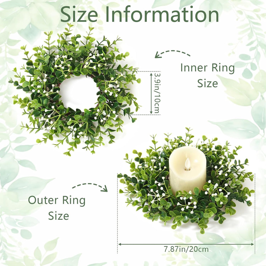 Mini Boxwood Wreath Green Candle Ring Wreaths, Style-03 - Set of 4
