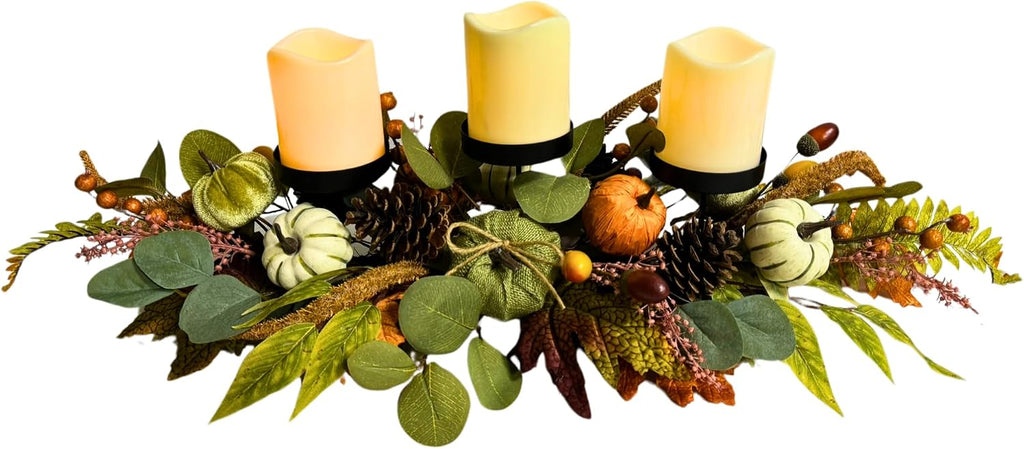 Inch Fall Candle Holder Centerpiece with Pumpkins Pinecones - Set of 3
