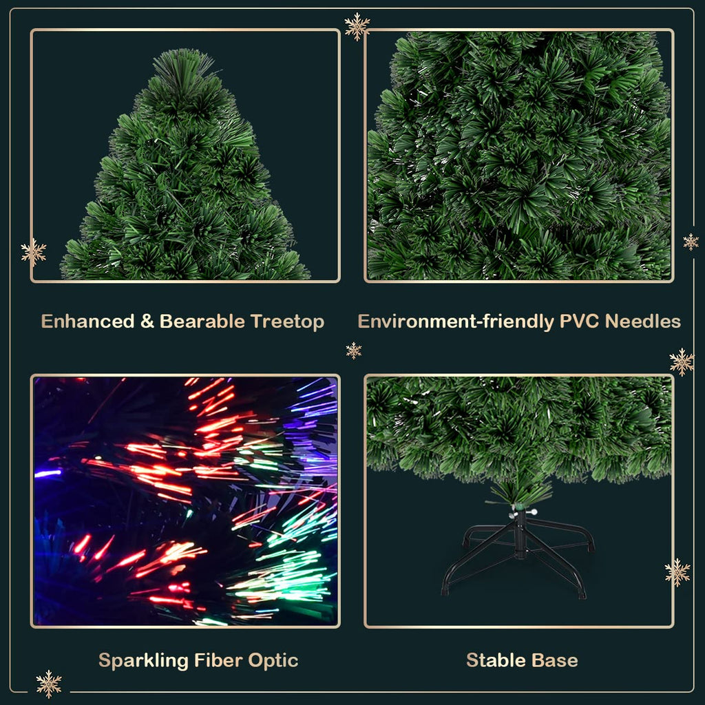 4ft Pre-Lit Fiber Optic Christmas Tree, Artificial Lighted Xmas Full Tree with 125 Branch Tips, Colorful Lighting