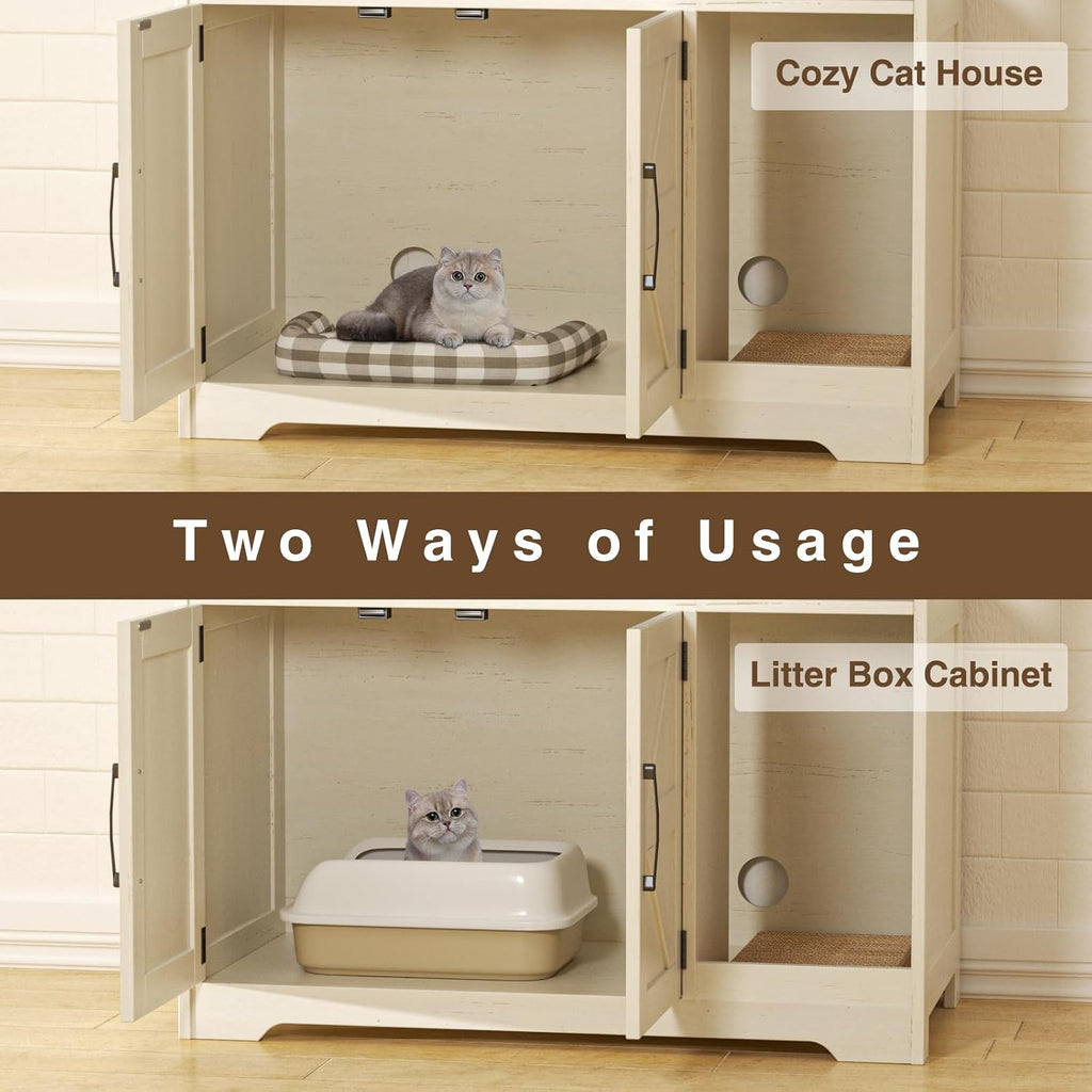 Cat Litter Box Enclosure, Hidden Litter Box with Scratch Pad