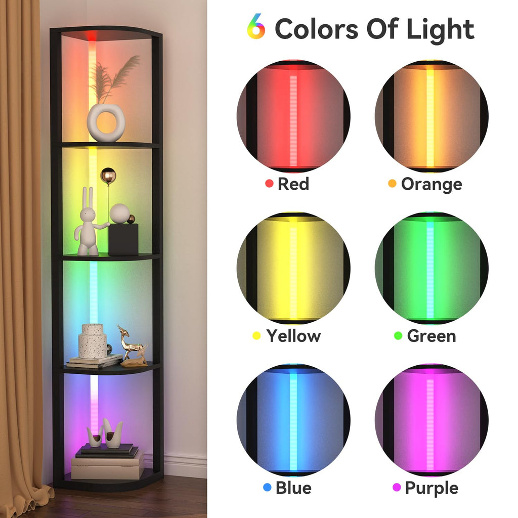 5 Tiers Corner Shelf with Light Tall Display Shelf for Collectibles Control Multiple Color Lights via APP and Remote