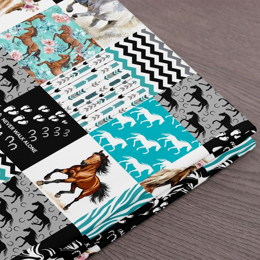 Horse Flannel Fabric By The Yard, Western Farmhouse Upholstery Fabric, Soft Not Stretchy Boho Arrow Teal Zebra Stripe