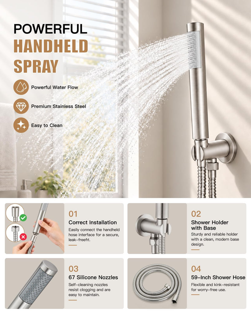 Shower Faucet Set with Rough-in Valve Trim Kit,Brushed Nickel