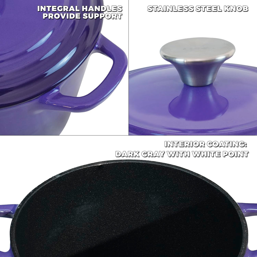 Dutch Oven Pot with Lid 1.8 Qt Cast Iron Dutch Oven for Bread Baking, Purple Enameled Cast Iron Rice Pot, Small Deep