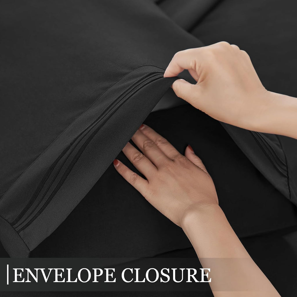 King Sheets Set Cooling Deep Pocket Bed Sheet Sets, Black Soft Microfiber Oeko-Tex Hypoallergenic Sheets &
