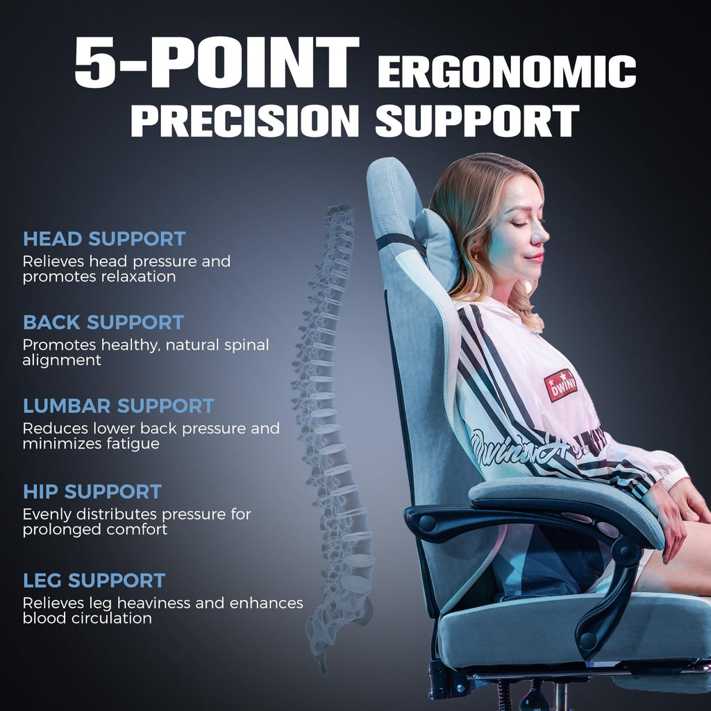 Big and Tall Gaming Chair 350lbs Heavy Duty Office Chair with Foot Rest, High Back Pocket Spring Ergonomic Computer